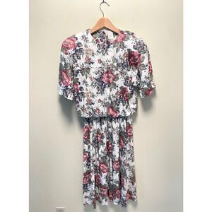 Vintage Stuart Alan Womens Midi Dress Size 12 Floral Pleated Cottagecore Prairie